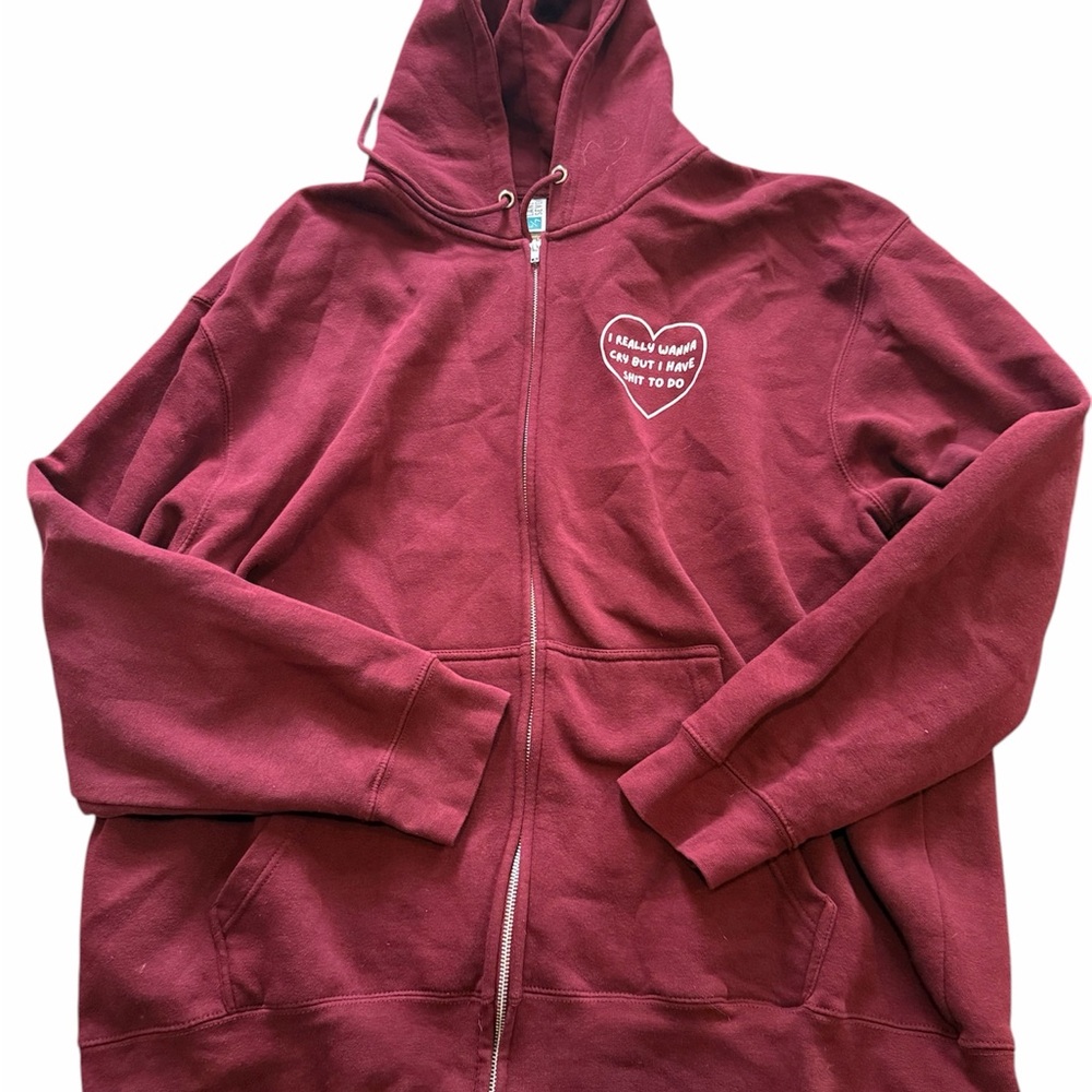 Maroon Zip-Up Hoodie with Heart Patch